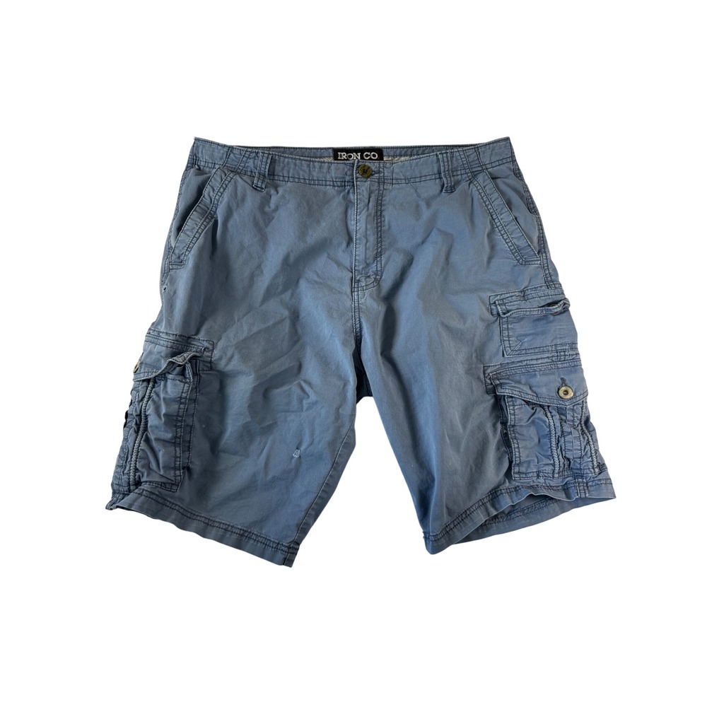 Iron Co Mens Faded Blue Cargo Shorts Size 36 Distressed Y2K Rugged Utility